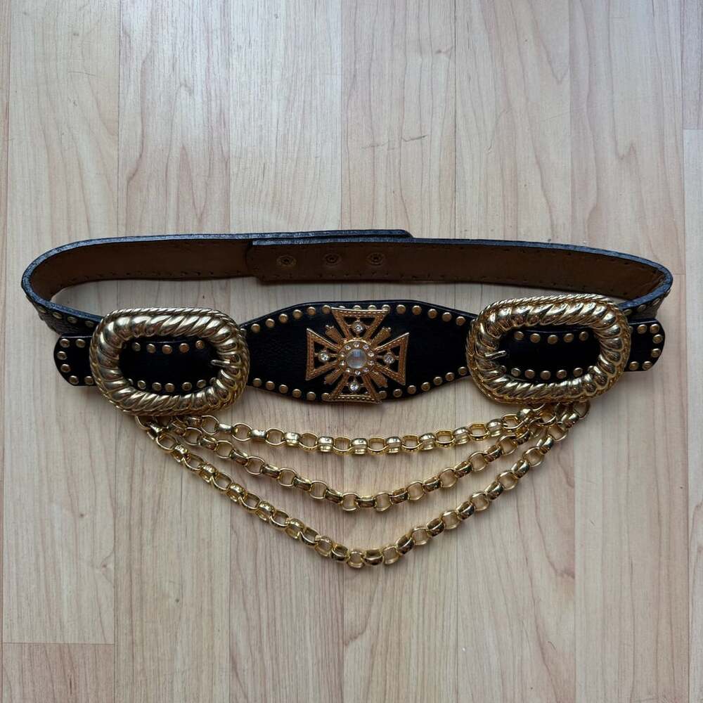 Vintage Streets Ahead Maltese Cross Leather Chain Rodeo Western Belt
